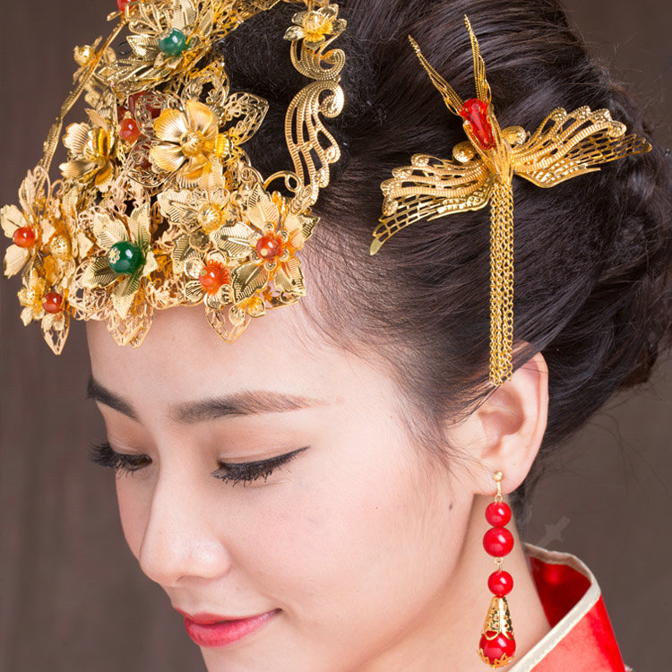 Luxury Bride Classic Costume Phoenix Coronet Flower Hair Clasp Cheongsam Married Bridal Hair Accessories