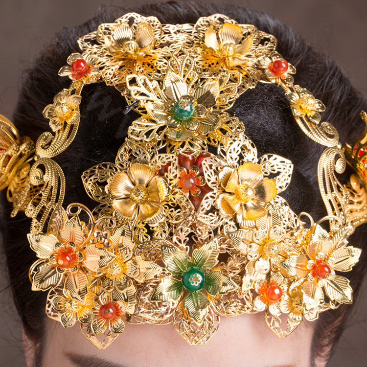 Luxury Bride Classic Costume Phoenix Coronet Flower Hair Clasp Cheongsam Married Bridal Hair Accessories
