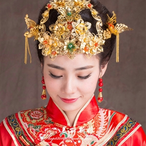 Luxury Bride Classic Costume Phoenix Coronet Flower Hair Clasp Cheongsam Married Bridal Hair Accessories