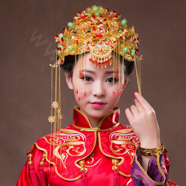 Luxury Bride Classic Costume Tassel Multicolor Phoenix Coronet Hair Clasp Cheongsam Married Bridal Hair Accessories