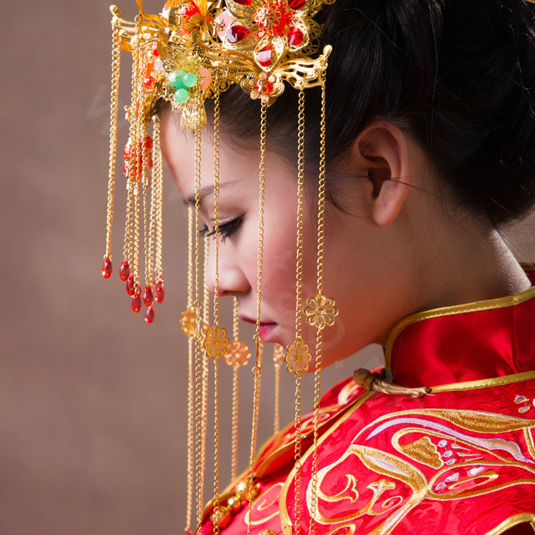 Luxury Bride Classic Costume Tassel Multicolor Phoenix Coronet Hair Clasp Cheongsam Married Bridal Hair Accessories
