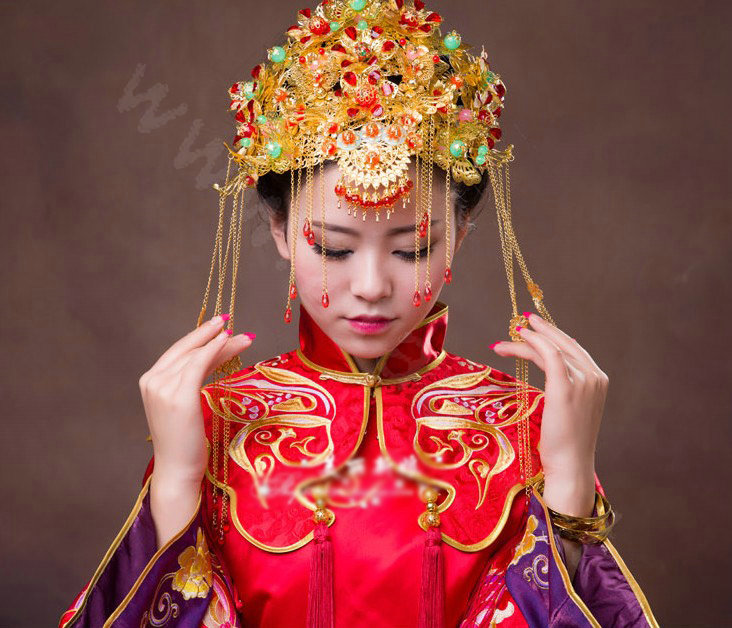 Luxury Bride Classic Costume Tassel Multicolor Phoenix Coronet Hair Clasp Cheongsam Married Bridal Hair Accessories