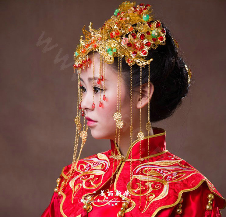 Luxury Bride Classic Costume Tassel Multicolor Phoenix Coronet Hair Clasp Cheongsam Married Bridal Hair Accessories