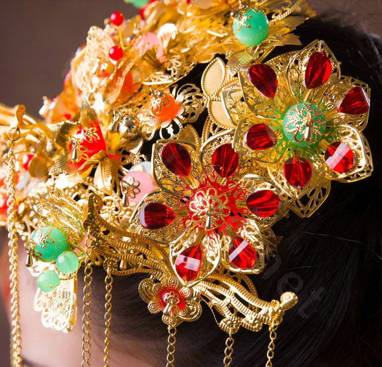 Luxury Bride Classic Costume Tassel Multicolor Phoenix Coronet Hair Clasp Cheongsam Married Bridal Hair Accessories