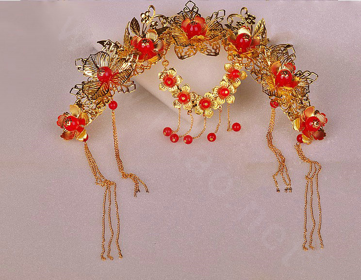 Luxury Bride Classic Costume Tassel Phoenix Coronet Hair Comb Cheongsam Wedding Bridal Hair Accessories