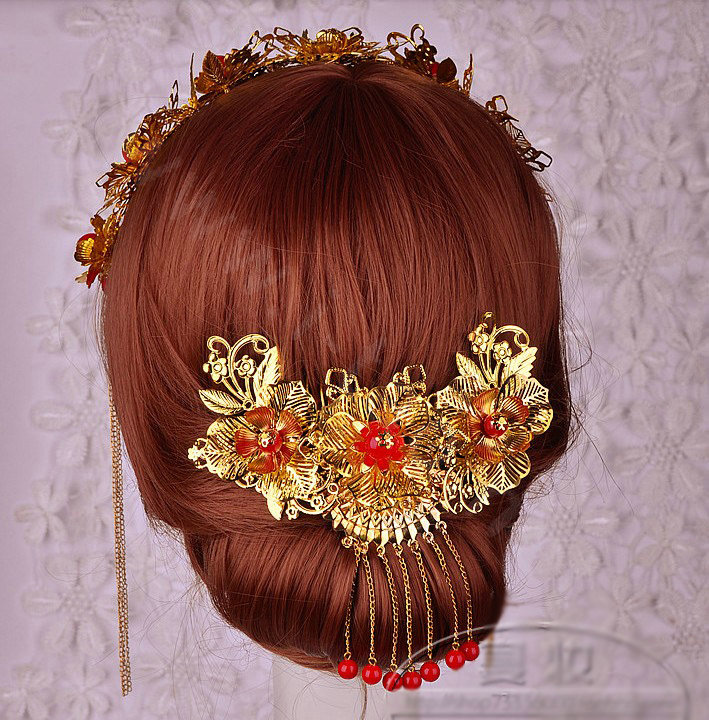 Luxury Bride Classic Costume Tassel Phoenix Coronet Hair Comb Cheongsam Wedding Bridal Hair Accessories