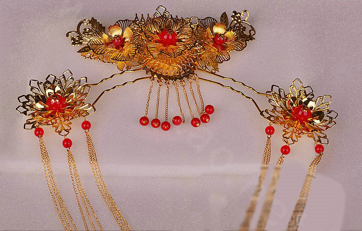 Luxury Bride Classic Costume Tassel Phoenix Coronet Hair Comb Cheongsam Wedding Bridal Hair Accessories