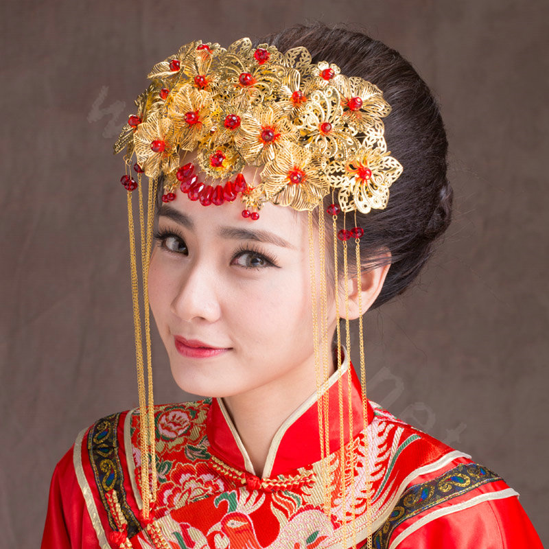 Luxury Classic Costume Beautiful Phoenix Coronet Tassel Hair Clasp Cheongsam Wedding Bridal Hair Accessories