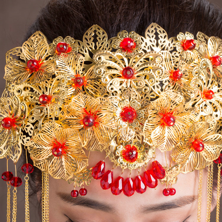 Luxury Classic Costume Beautiful Phoenix Coronet Tassel Hair Clasp Cheongsam Wedding Bridal Hair Accessories
