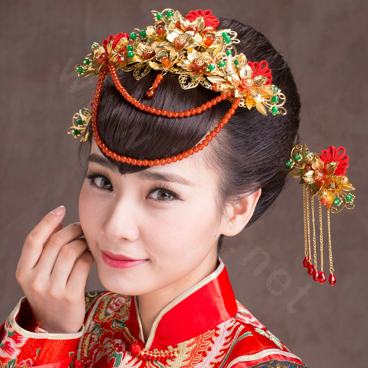 Luxury Classic Costume Phoenix Coronet Tassel Flower Hair Clasp Cheongsam Married Bridal Hair Accessories