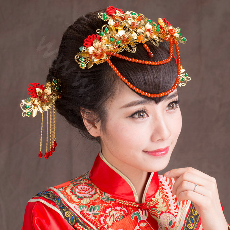Luxury Classic Costume Phoenix Coronet Tassel Flower Hair Clasp Cheongsam Married Bridal Hair Accessories