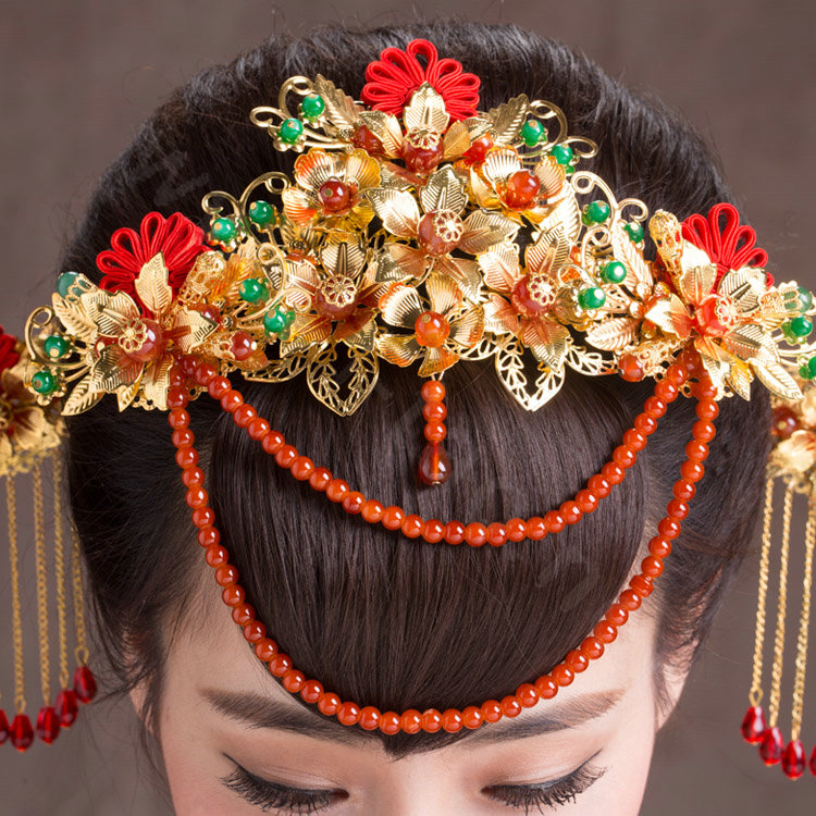 Luxury Classic Costume Phoenix Coronet Tassel Flower Hair Clasp Cheongsam Married Bridal Hair Accessories