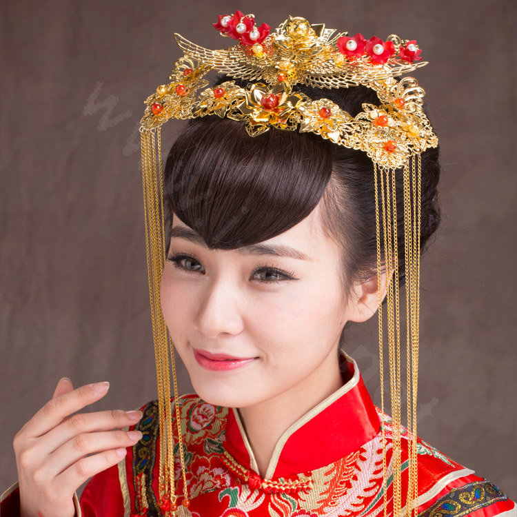 Luxury Classic Costume Phoenix Coronet Tassel Hair Clasp Cheongsam Chinese style Married Bridal Hair Accessories