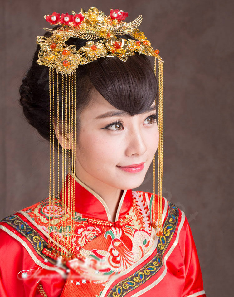 Luxury Classic Costume Phoenix Coronet Tassel Hair Clasp Cheongsam Chinese style Married Bridal Hair Accessories