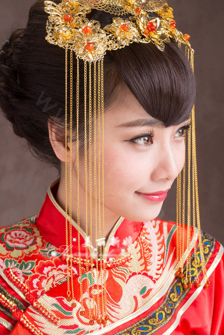 Luxury Classic Costume Phoenix Coronet Tassel Hair Clasp Cheongsam Chinese style Married Bridal Hair Accessories