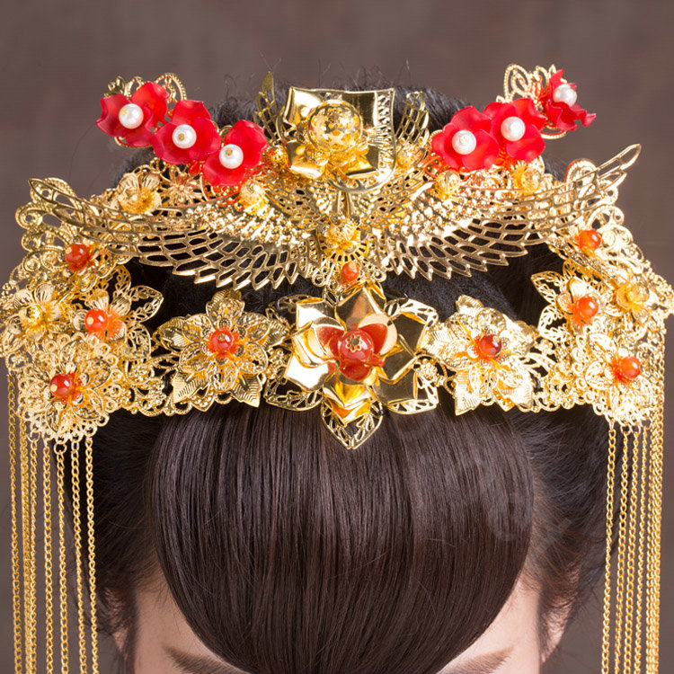 Luxury Classic Costume Phoenix Coronet Tassel Hair Clasp Cheongsam Chinese style Married Bridal Hair Accessories