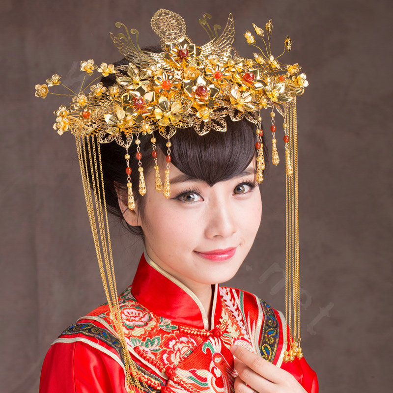 Luxury Classic Costume Phoenix Coronet Tassel Hair Clasp Cheongsam Chinese style Wedding Bridal Hair Accessories