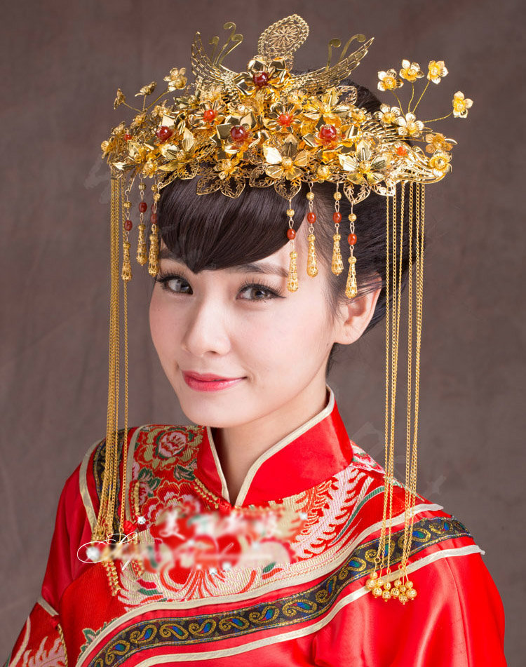 Luxury Classic Costume Phoenix Coronet Tassel Hair Clasp Cheongsam Chinese style Wedding Bridal Hair Accessories