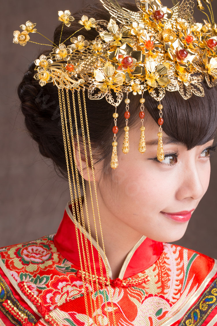 Luxury Classic Costume Phoenix Coronet Tassel Hair Clasp Cheongsam Chinese style Wedding Bridal Hair Accessories