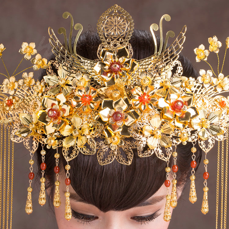 Luxury Classic Costume Phoenix Coronet Tassel Hair Clasp Cheongsam Chinese style Wedding Bridal Hair Accessories