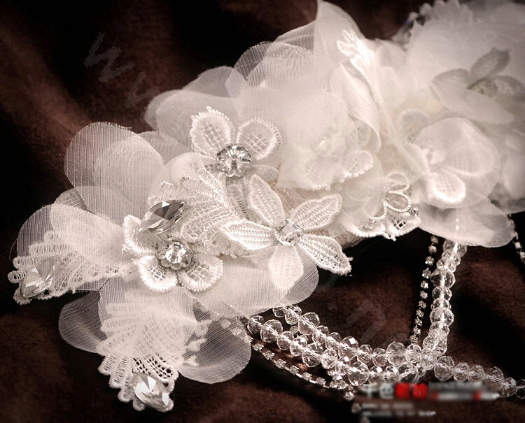 Luxury Crystal Bead Lace Flower Tassel Hairwear Wedding Bride Headband Bridal Hair Accessories