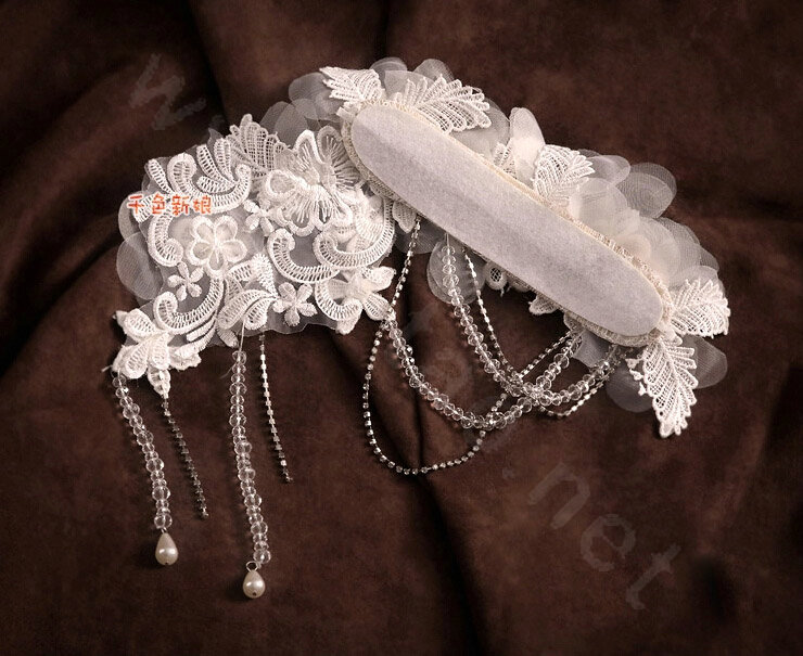 Luxury Crystal Bead Lace Flower Tassel Hairwear Wedding Bride Headband Bridal Hair Accessories