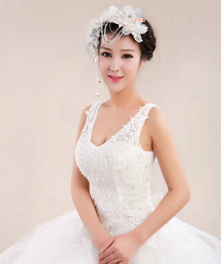 Luxury Crystal Bead Lace Flower Tassel Hairwear Wedding Bride Headband Bridal Hair Accessories