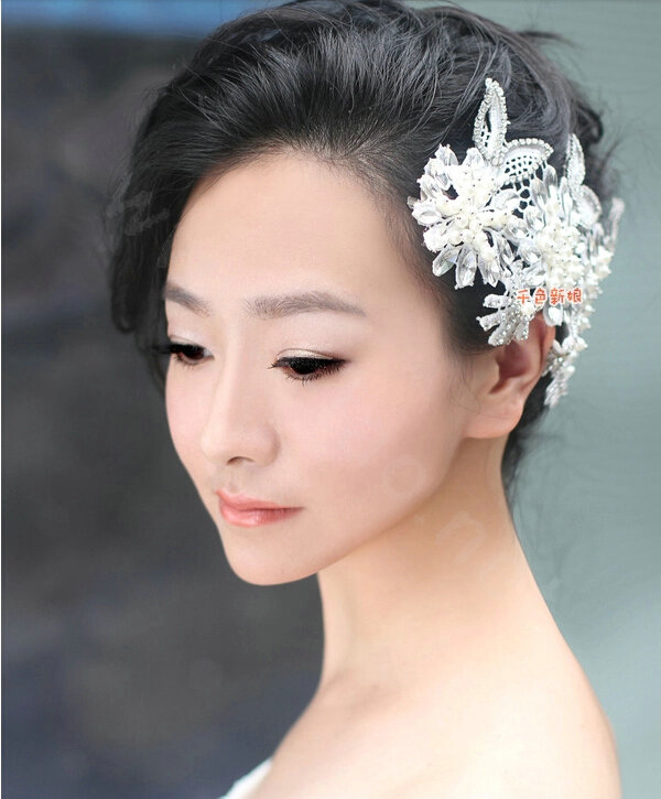 Luxury Crystal Pearl Lace Flower Hairwear Wedding Bride Headband Bridal Hair Accessories