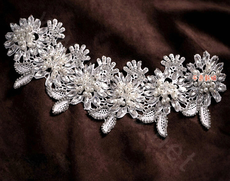 Luxury Crystal Pearl Lace Flower Hairwear Wedding Bride Headband Bridal Hair Accessories