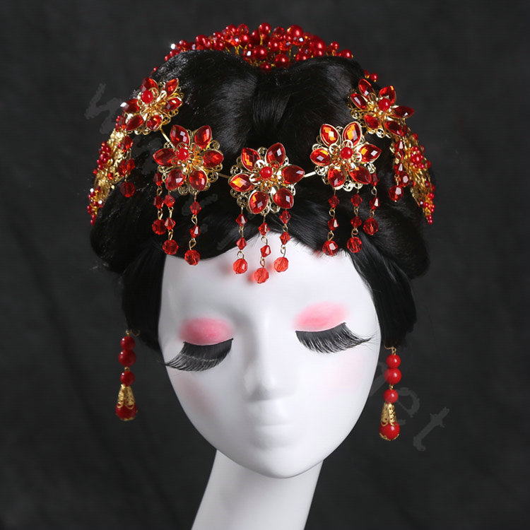Luxury Flower Rhinestone Tassel Bridal Headband Cheongsam Classic Wedding Bride Hair Accessories