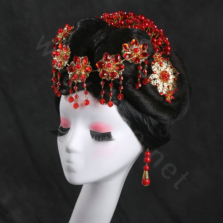 Luxury Flower Rhinestone Tassel Bridal Headband Cheongsam Classic Wedding Bride Hair Accessories