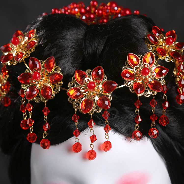 Luxury Flower Rhinestone Tassel Bridal Headband Cheongsam Classic Wedding Bride Hair Accessories