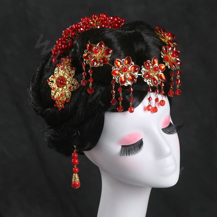 Luxury Flower Rhinestone Tassel Bridal Headband Cheongsam Classic Wedding Bride Hair Accessories