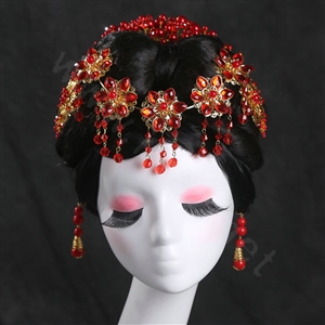 Luxury Flower Rhinestone Tassel Bridal Headband Cheongsam Classic Wedding Bride Hair Accessories