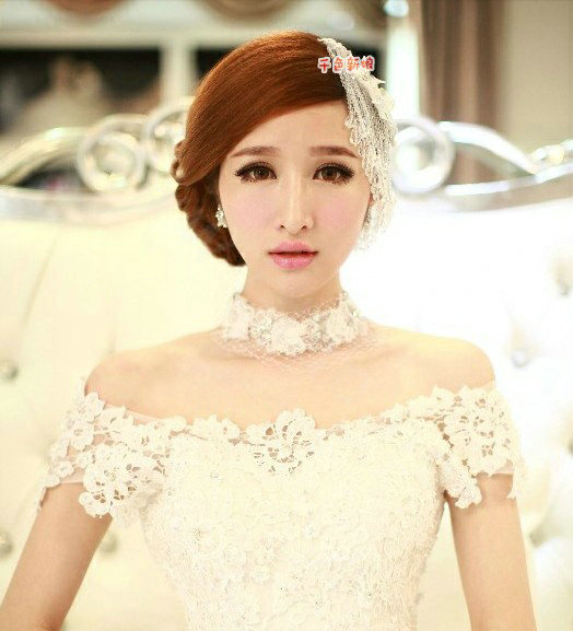 Luxury Lace Flower Tassel Crystal Bead Hairwear Wedding Bride Headband Bridal Hair Accessories
