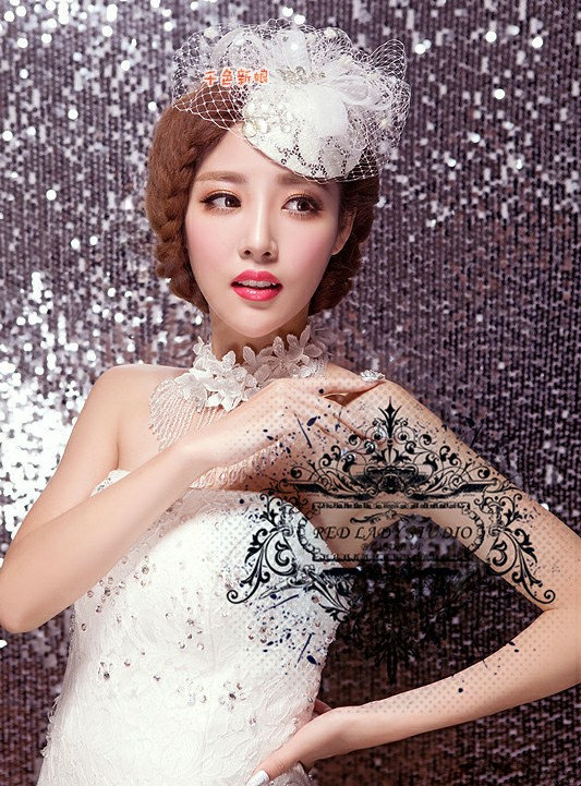 Luxury Lace Flower Tassel Crystal Bead Hairwear Wedding Bride Headband Bridal Hair Accessories