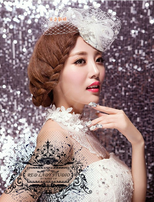 Luxury Lace Flower Tassel Crystal Bead Hairwear Wedding Bride Headband Bridal Hair Accessories