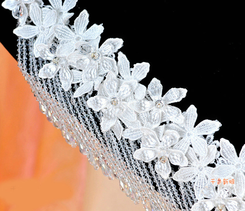Luxury Lace Flower Tassel Crystal Bead Hairwear Wedding Bride Headband Bridal Hair Accessories