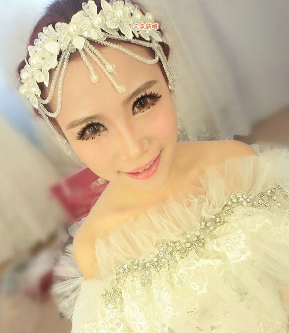 Luxury Pearl Crystal Bead Lace Flower Tassel Hairwear Wedding Bride Headband Bridal Hair Accessories
