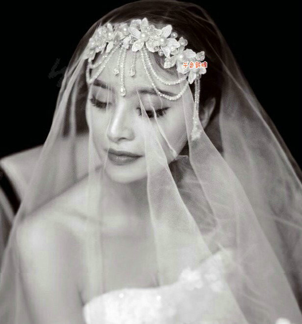 Luxury Pearl Crystal Bead Lace Flower Tassel Hairwear Wedding Bride Headband Bridal Hair Accessories