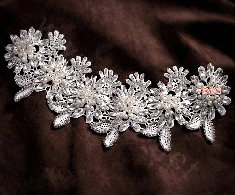 Luxury Pearl Crystal Lace Flower Hairwear Wedding Bride Headband Bridal Hair Accessories