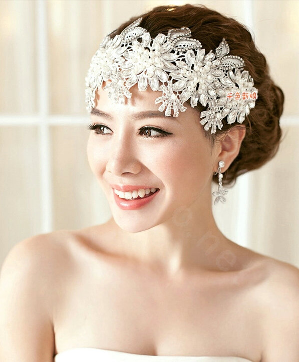 Luxury Pearl Crystal Lace Flower Hairwear Wedding Bride Headband Bridal Hair Accessories