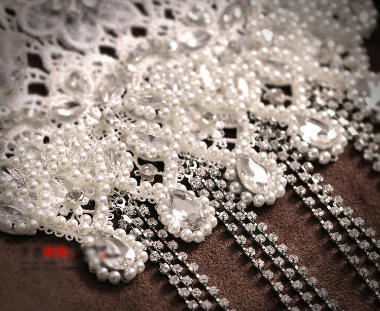 Luxury Pearl Crystal Lace Flower Tassel Hairwear Wedding Bride Headband Bridal Hair Accessories