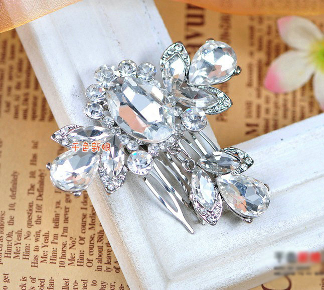 Luxury Raindrop Crystal Flower Wedding Bride Headband Bridal Party Hair Clip Comb Accessories