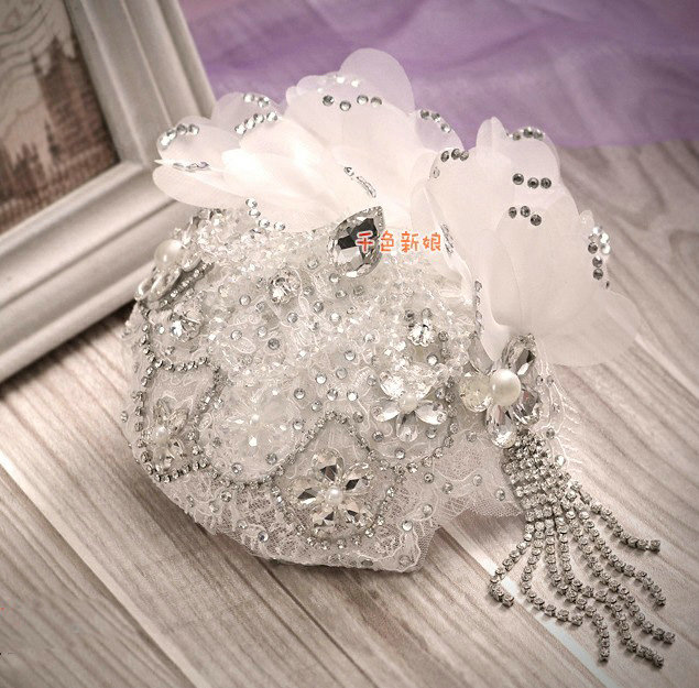 Luxury Rhinestone Lace Flower Tassel Hairwear Hats Wedding Bride Headband Bridal Hair Accessories