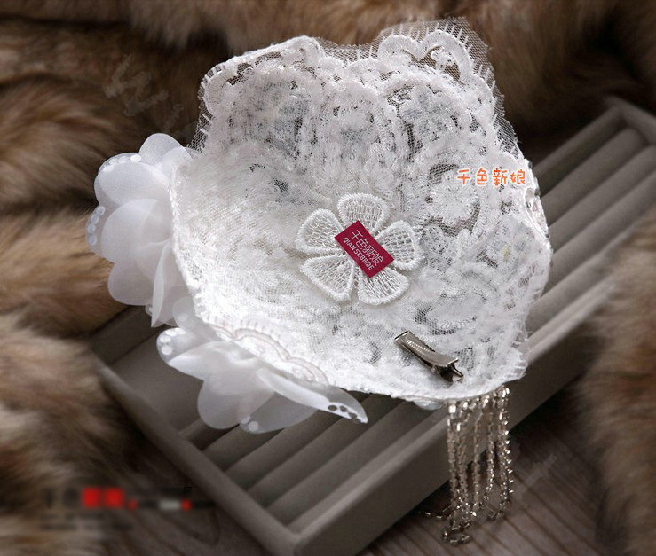 Luxury Rhinestone Lace Flower Tassel Hairwear Hats Wedding Bride Headband Bridal Hair Accessories