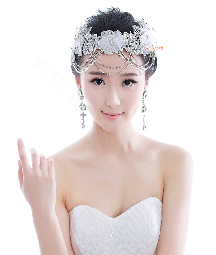 Luxury Rhinestone Lace Flower Tassel Hairwear Wedding Bride Headband Bridal Hair Accessories