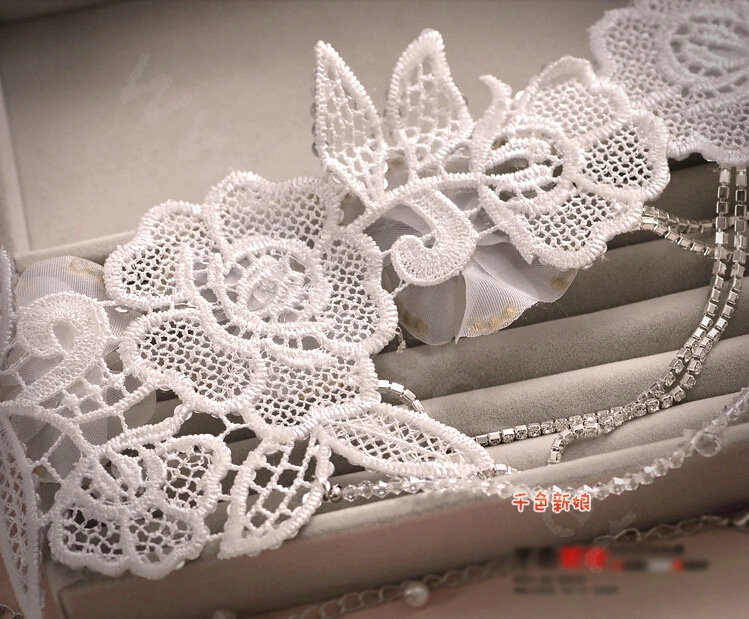 Luxury Rhinestone Lace Flower Tassel Hairwear Wedding Bride Headband Bridal Hair Accessories