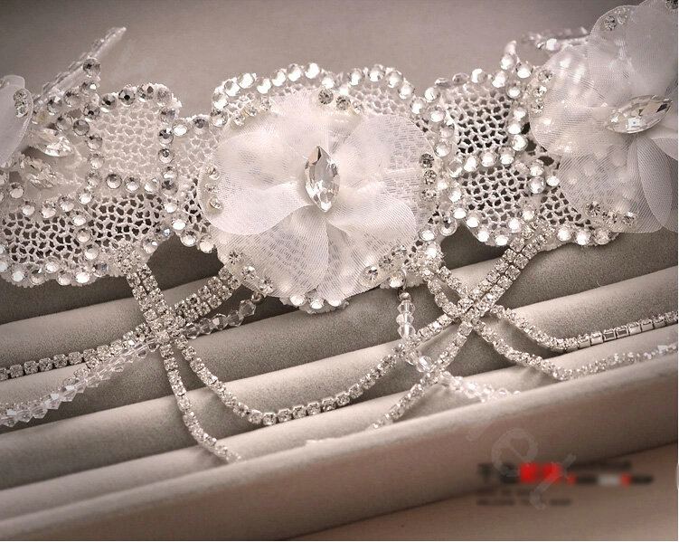 Luxury Rhinestone Lace Flower Tassel Hairwear Wedding Bride Headband Bridal Hair Accessories