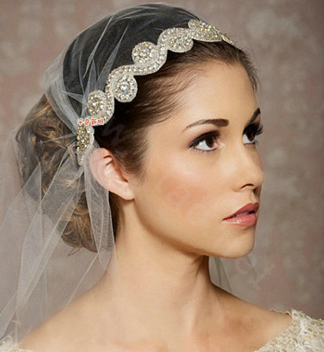 Luxury Rhinestone Lace Hairwear Ribbon Wedding Bride Headband Bridal Hair Accessories